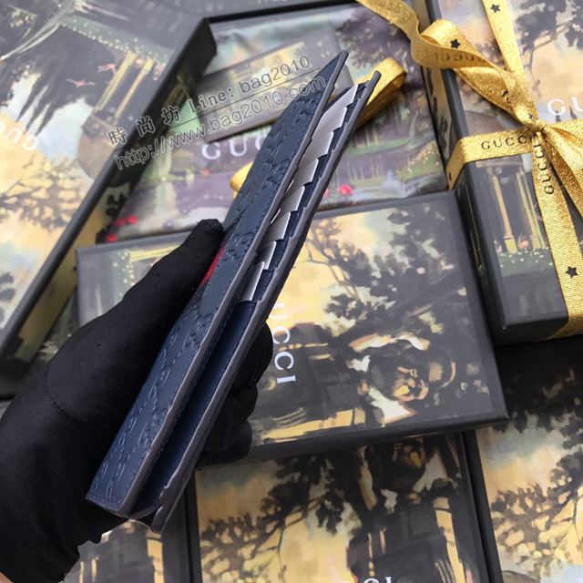 Gucci包 古馳錢包 408836藍壓全皮 義大利牛皮與標誌性織 高端品質男士西裝夾 Gucci男錢包  gudj1298